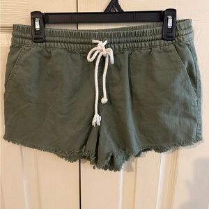 aerie Olive Green Drawstring Frayed Hem Shorts